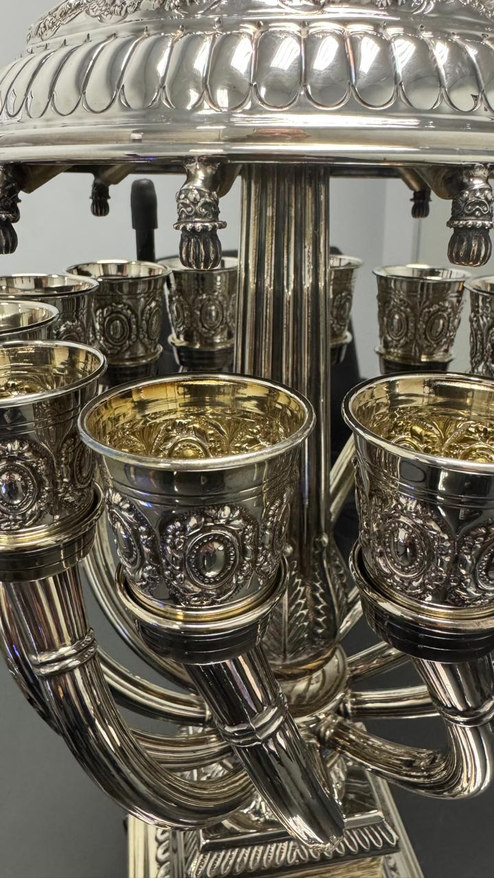 SILVER 12 CUP WINE FOUNTAIN - 925 SILVER HALLMARK -HADAD BRAND- BEAUTIFUL