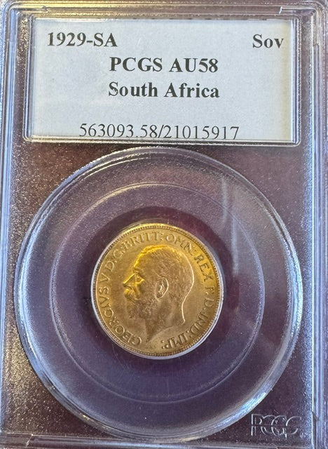 SOUTH AFRICA 1929 GOLD SOVEREIGN GRADED PGCS AU58