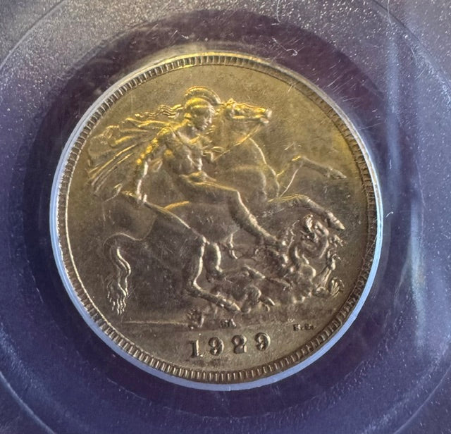 SOUTH AFRICA 1929 GOLD SOVEREIGN GRADED PGCS AU58