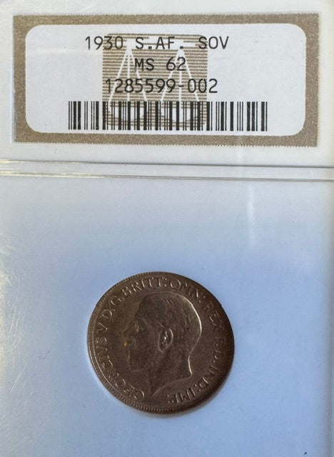 SOUTH AFRICA 1930 GOLD SOVEREIGN GRADED NGC MS62