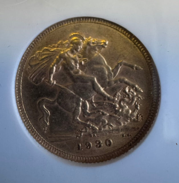 SOUTH AFRICA 1930 GOLD SOVEREIGN GRADED NGC MS62