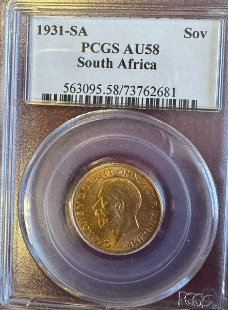 SOUTH AFRICA 1931 GOLD SOVEREIGN GRADED PGCS AU58