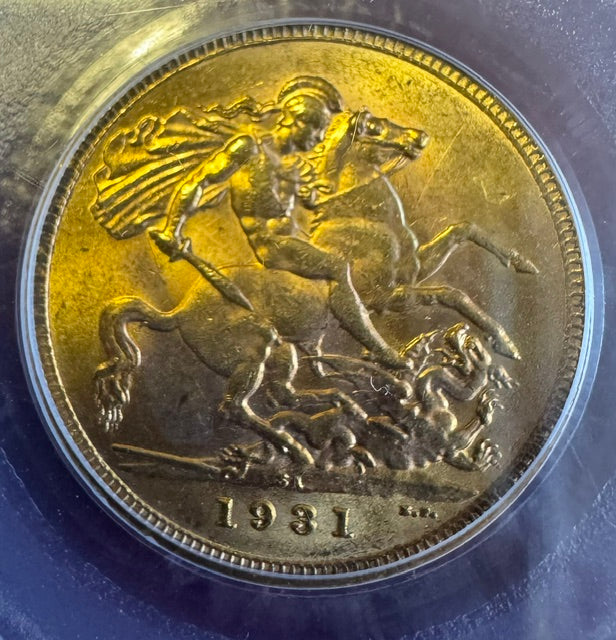 SOUTH AFRICA 1931 GOLD SOVEREIGN GRADED PGCS AU58