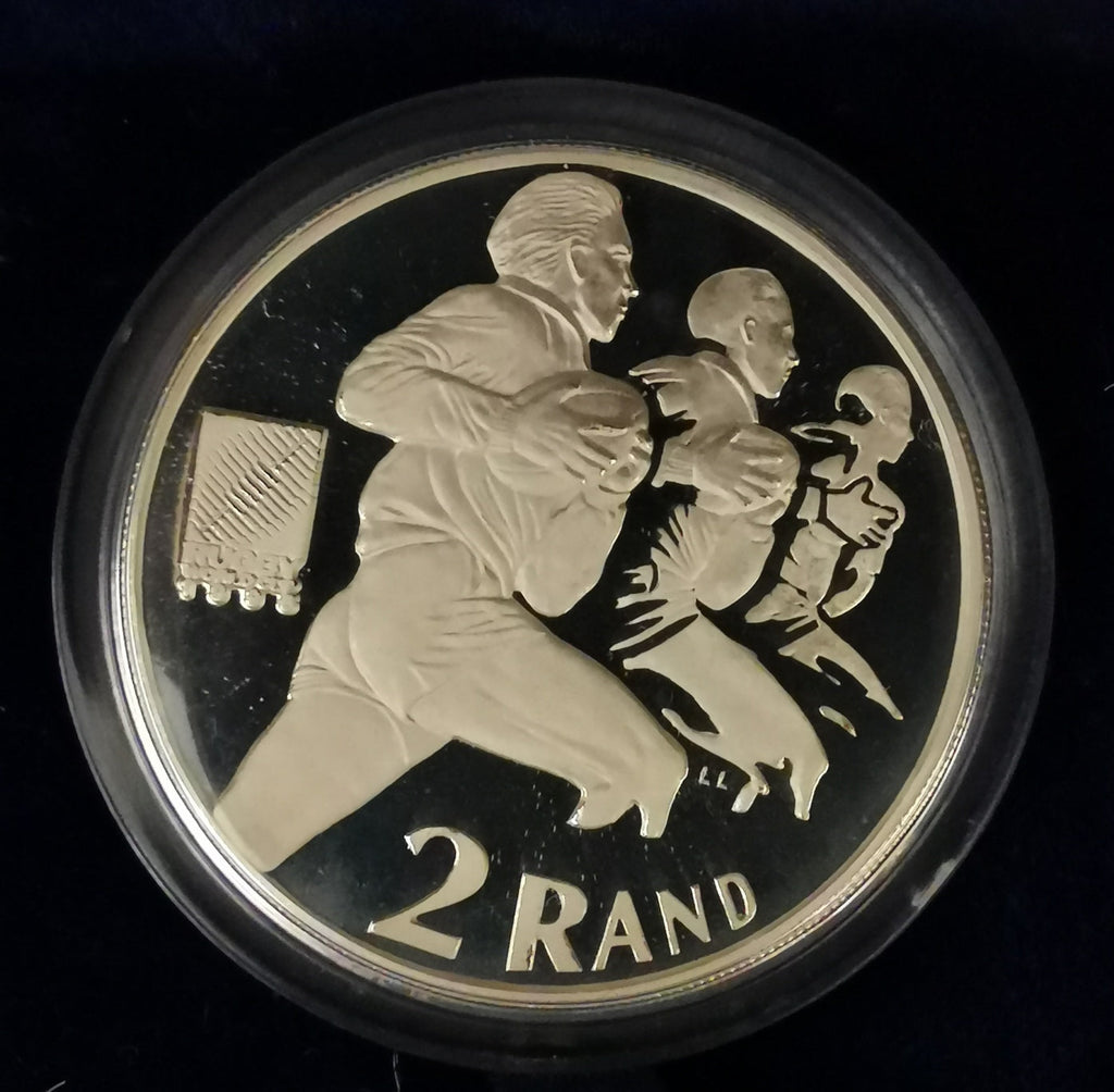 1995 PROOF SILVER TWO RAND - RUGBY – Eastgate Coins