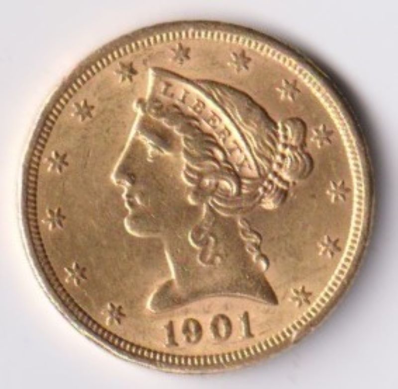 1901 USA 5 DOLLAR 900 GOLD COIN