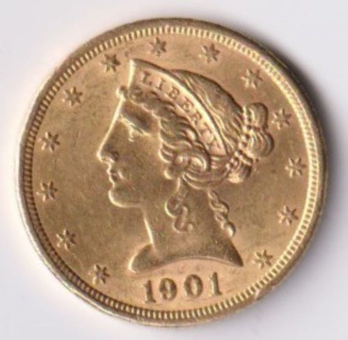 1901 USA 5 DOLLAR 900 GOLD COIN