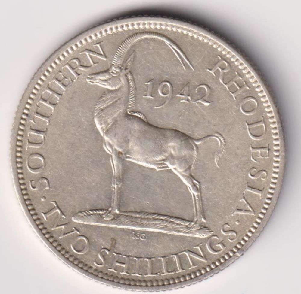 SOUTHERN RHODESIA - TWO SHILLINGS SILVER COIN - 1942