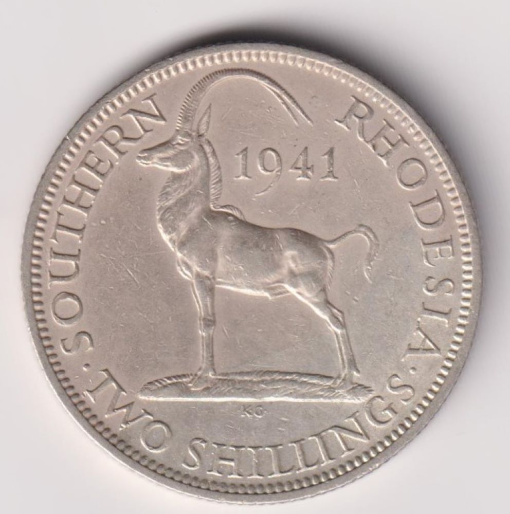 SOUTHERN RHODESIA - TWO SHILLINGS SILVER COIN - 1941