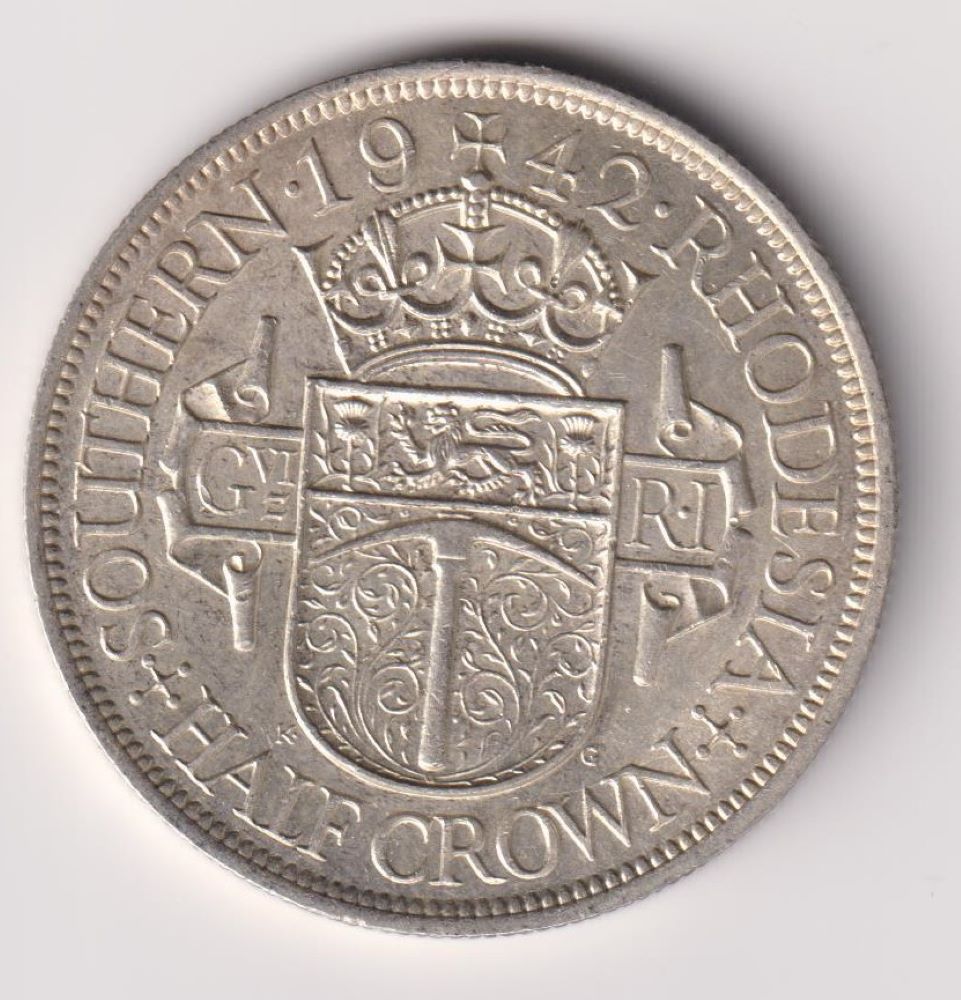 SOUTHERN RHODESIA -SILVER HALF CROWN - 1942