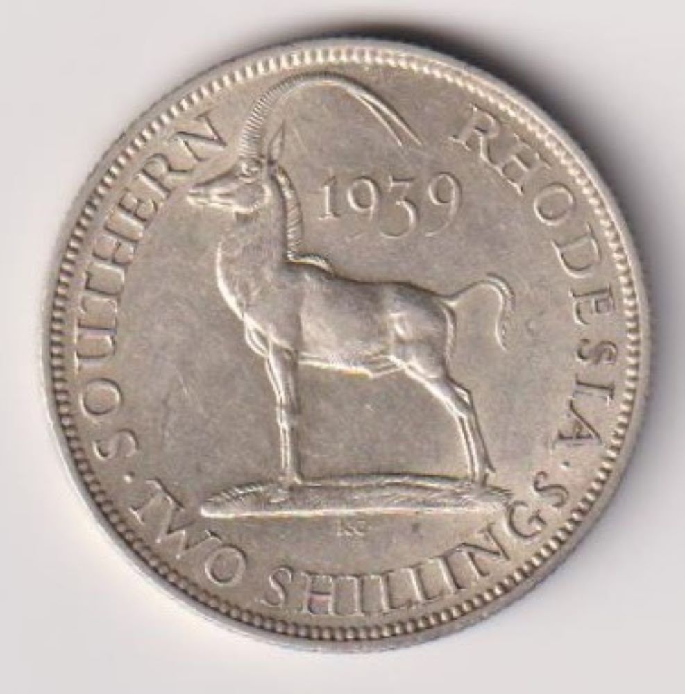 SOUTHERN RHODESIA - TWO SHILLINGS SILVER COIN - 1939