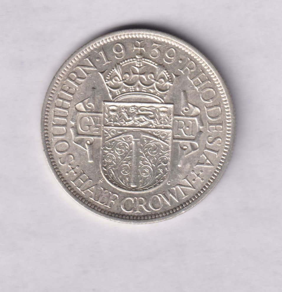 SOUTHERN RHODESIA -SILVER HALF CROWN - 1939