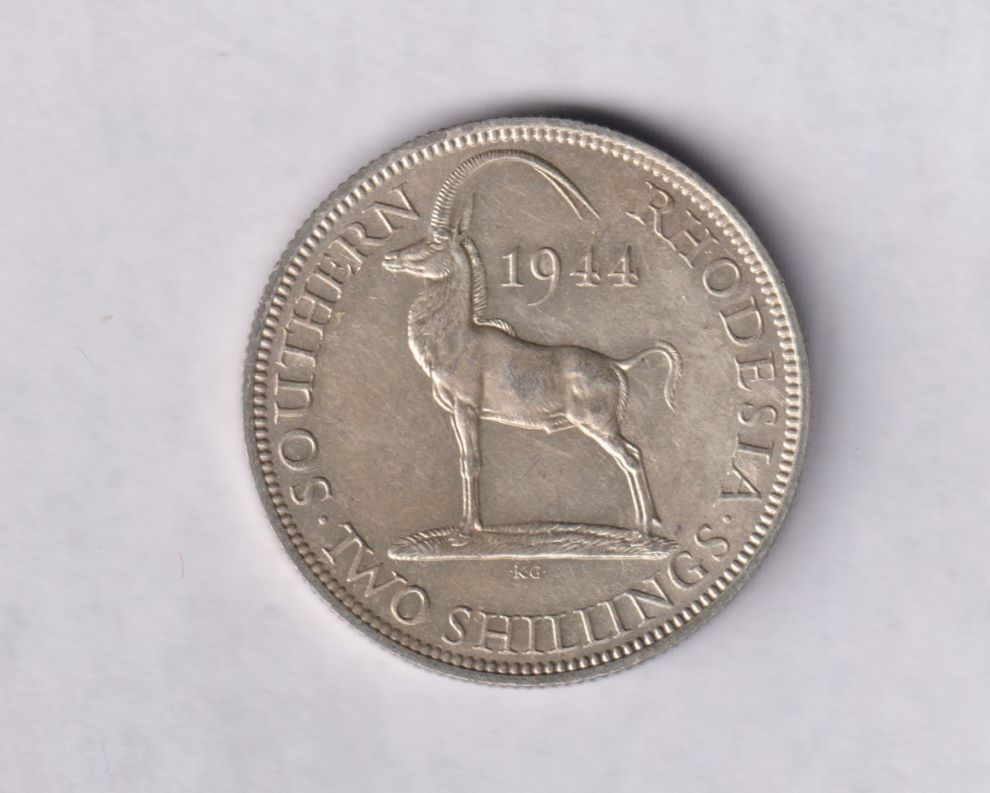 SOUTHERN RHODESIA - TWO SHILLINGS SILVER COIN - 1944