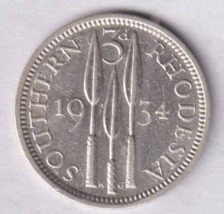 SOUTHERN RHODESIA - 3D SILVER COIN - 1934