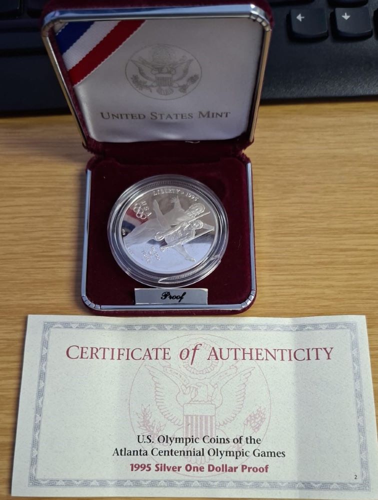 1995 SILVER ONE DOLLAR PROOF - US OLYMPIC COIN FOR THE ATLANTA 1996 GAMES