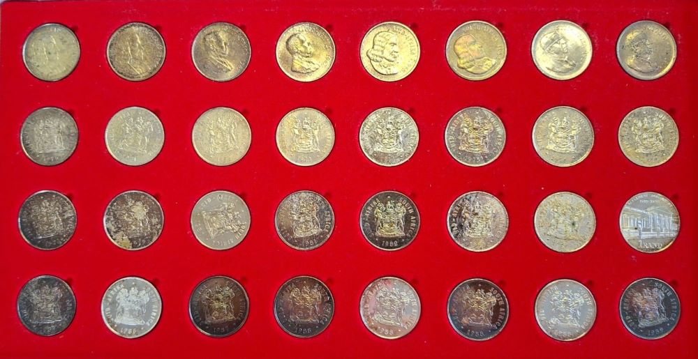 Set of 32  Silver One Rand Proof and UNC Coins - 1966 to 1989