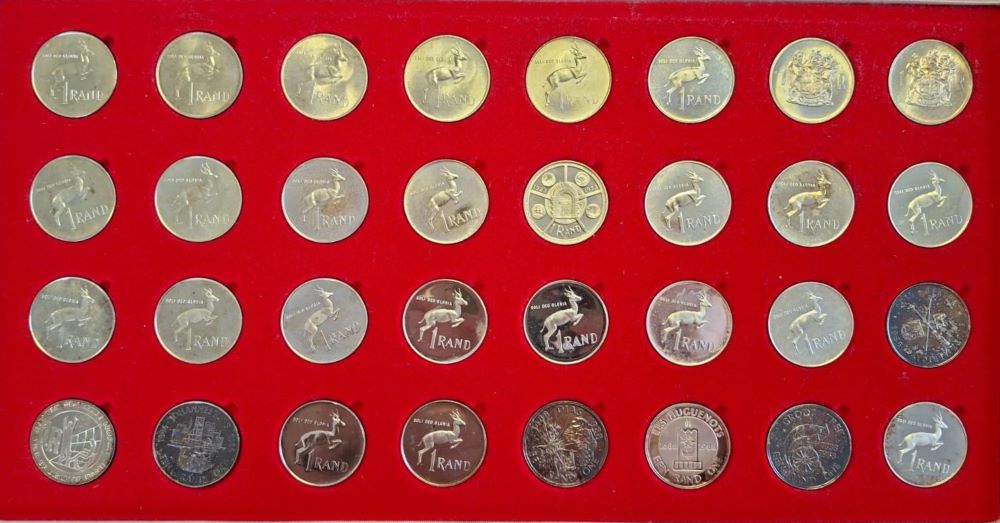 Set of 32  Silver One Rand Proof and UNC Coins - 1966 to 1989