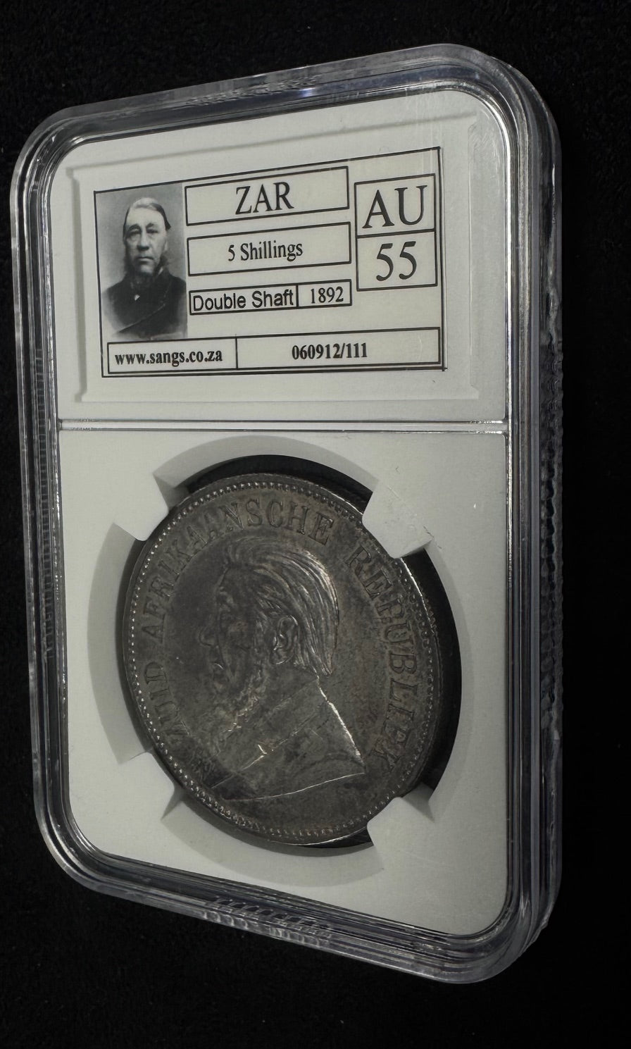 ZAR 1892 5/- DOUBLE SHAFT GRADED AU 55